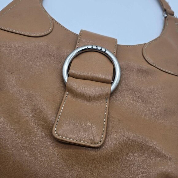 Vintage Guess Shoulder Bag Camel Faux Leather Y2K Ring Hobo Purse - Picture 6 of 11